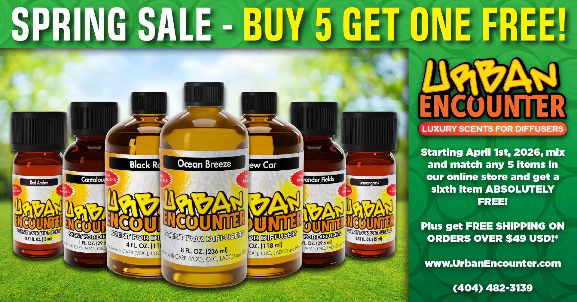 Urban Encounter Spring Sale, Buy 5 Get One Free, Diffuser Oil Feature, Landscape